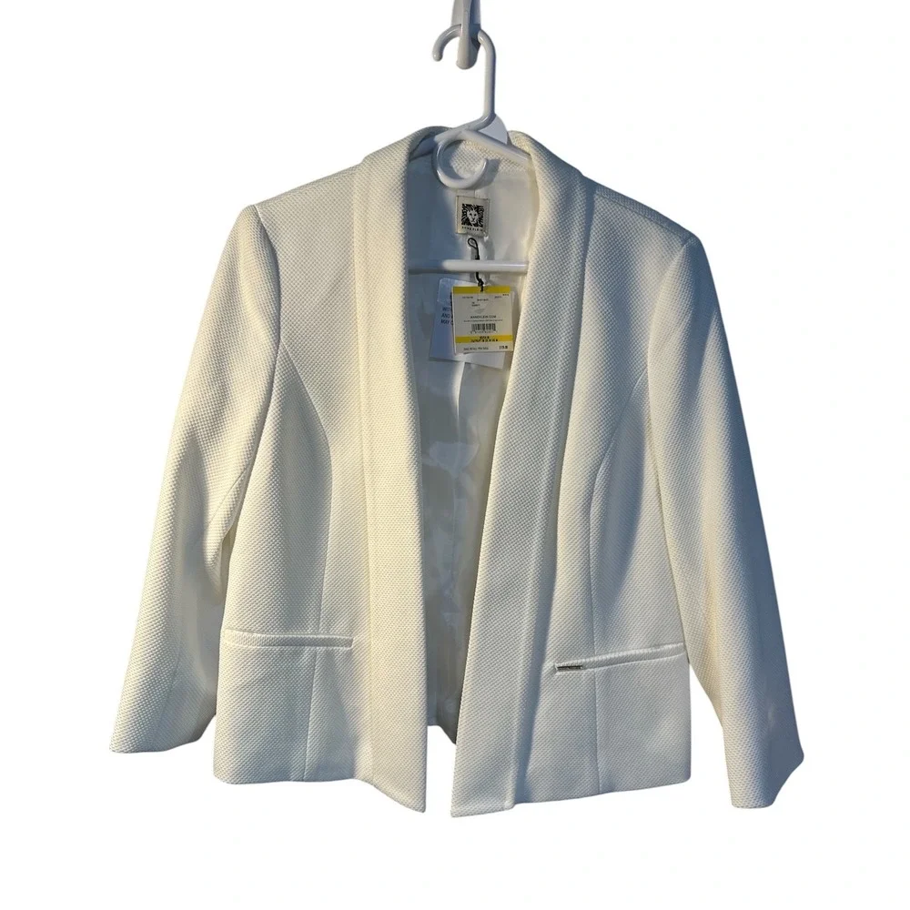 NWT, Anne Klein Women's Bright White Textured Open Front Shawl Collar Blazer